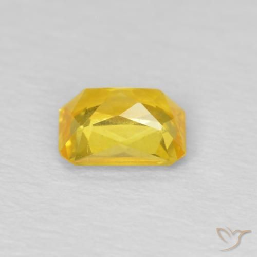 Zaffiro giallo miele naturale da 0,50 ct, taglio smeraldo, VS