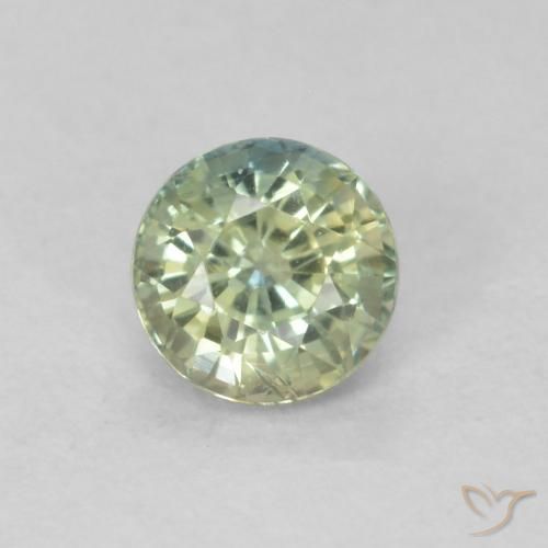 Zaffiro Verde grigiastro naturale da 0.48 ct, Taglio rotondo, VS-SI