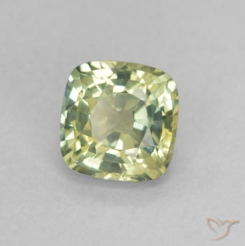 Zaffiro Verde giallastro naturale da 0.65 ct, Cuscino, VVS-VS