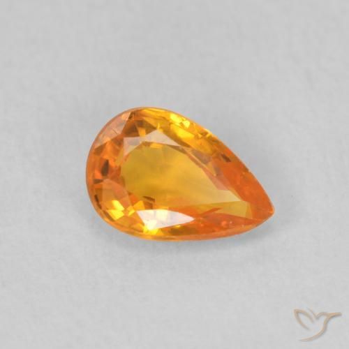 Zaffiro Arancione brillante naturale da 0.50 ct, Forma a pera, VVS