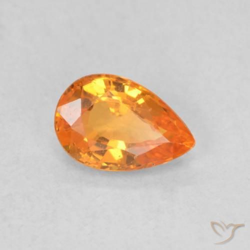Zaffiro Arancione brillante naturale da 0.56 ct, Forma a pera, VVS-VS