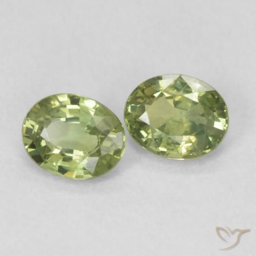 Gemme di Zaffiro Verde giallastro naturale da 0.77 ct, Ovale, VS