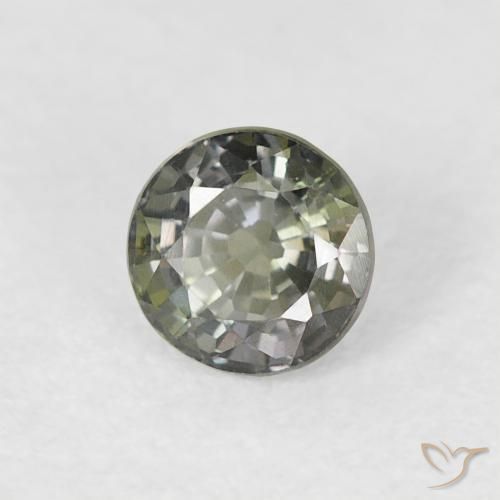 Zaffiro Verde grigiastro naturale da 0.59 ct, Rotondo, VVS-VS
