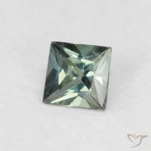 Zaffiro Verde grigiastro naturale da 0.16 ct, Quadrato, VVS-VS