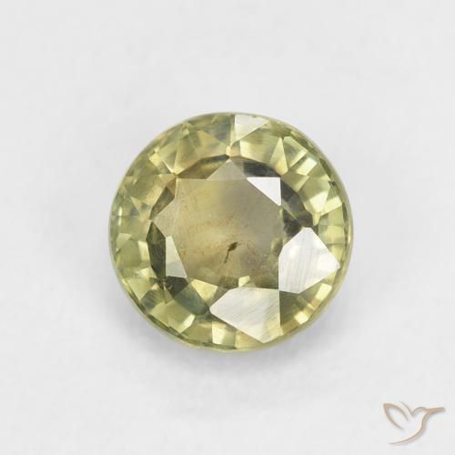 Zaffiro Verde giallastro naturale da 0.86 ct, Rotondo, VS