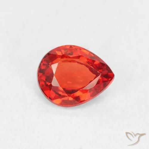 Zaffiro Rosso cremisi brillante-arancione naturale da 0.42 ct, Forma a pera, VVS-VS