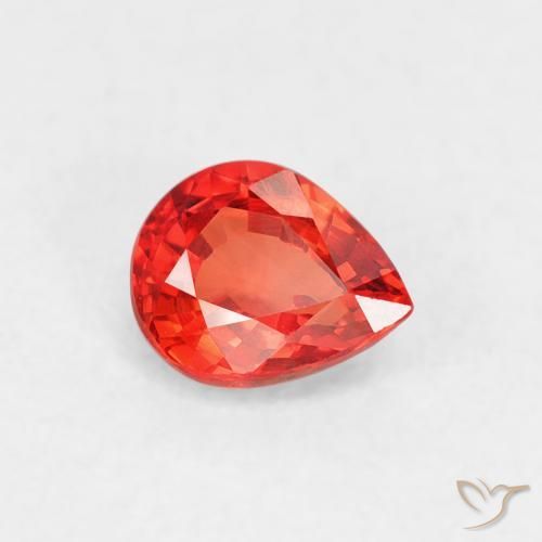 Zaffiro Rosso cremisi brillante-arancione naturale da 0.43 ct, Forma a pera, VVS-VS