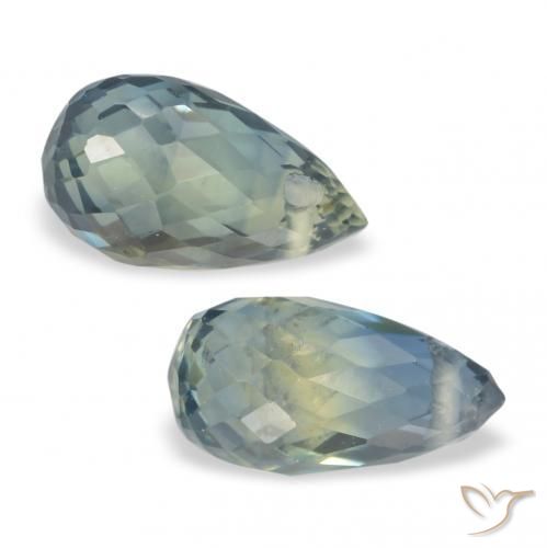 Gemme di Zaffiro Verde bosco pallido naturale da 1.39 ct, Taglio briolette, VS