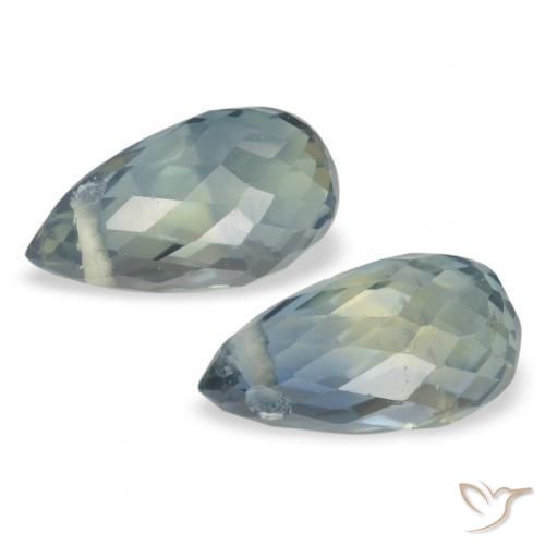 Gemme di Zaffiro Verde bosco pallido naturale da 1.39 ct, Taglio briolette, VS