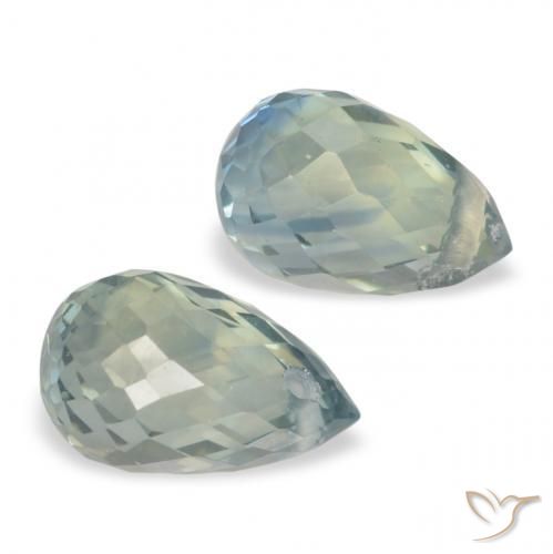 Gemme di Zaffiro grigio verdastro naturale da 1.64 ct, Taglio briolette, VS