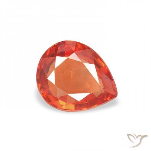 Zaffiro Arancione rossastra naturale da 0.67 ct, Forma a pera, VVS