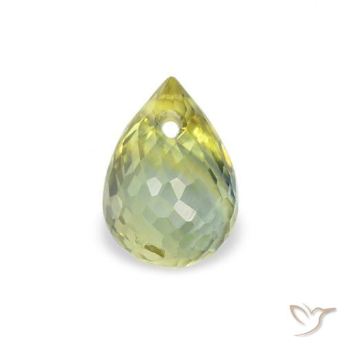 Zaffiro Verde giallastro naturale da 0.68 ct, Taglio briolette, VS