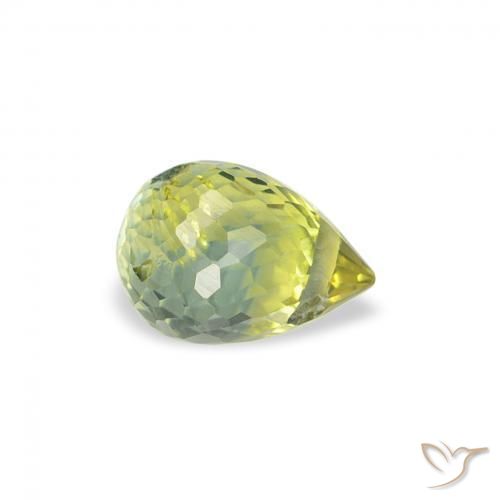 Zaffiro Verde giallastro naturale da 0.68 ct, Taglio briolette, VS