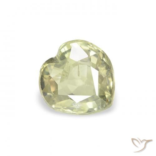 Zaffiro Verde giallastro naturale da 0.60 ct, Cuore, VS