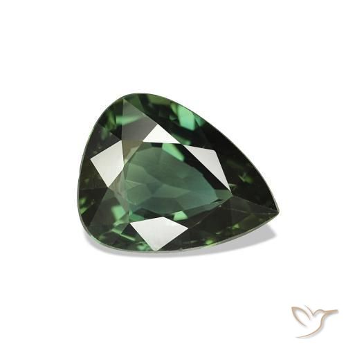 Zaffiro Verde scuro naturale da 1.48 ct, Forma a pera, VVS-VS