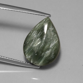 Serafinite naturale verde da 8,63 ct, taglio a pera, opaco