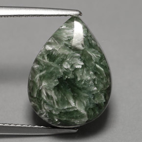 Serafinite naturale verde da 8,33 ct, taglio a pera, opaco