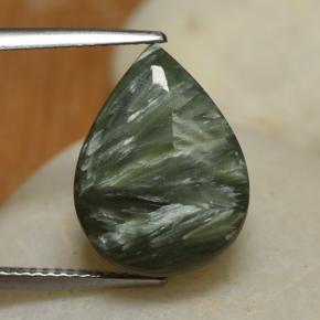 Serafinite naturale verde da 7,98 ct, taglio a pera, opaco