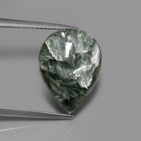 Serafinite naturale verde da 7,89 ct, taglio a pera, opaco