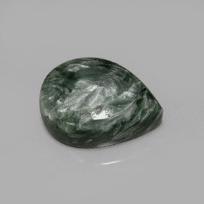 Serafinite naturale verde da 8,48 ct, taglio a pera, opaco