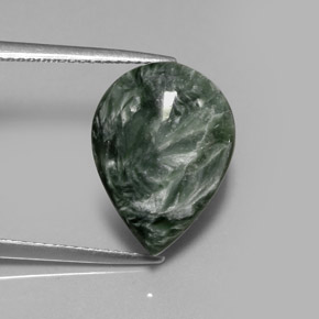 Serafinite naturale verde da 8,48 ct, taglio a pera, opaco