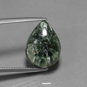 Serafinite naturale verde da 7,21 ct, taglio a pera, opaco