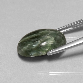 Serafinite naturale verde da 4,57 ct, taglio ovale, opaco