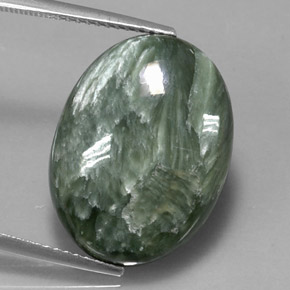 Serafinite naturale verde da 11,47 ct, taglio ovale, opaco