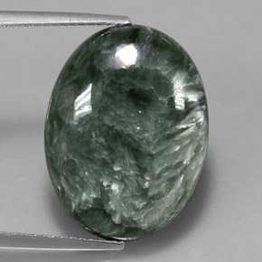 Serafinite naturale verde da 11,36 ct, taglio ovale, opaco