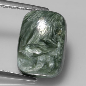 Serafinite naturale verde da 5,87 ct, taglio a cuscino, opaco