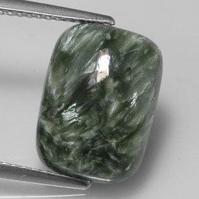 Serafinite naturale verde da 5,71 ct, taglio a cuscino, opaco