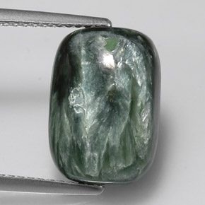 Serafinite naturale verde da 5,76 ct, taglio a cuscino, opaco