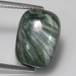 Serafinite naturale verde da 5,92 ct, taglio a cuscino, opaco