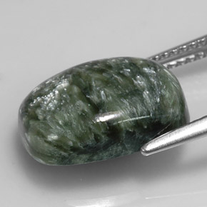 Serafinite naturale verde da 5,98 ct, taglio a cuscino, opaco