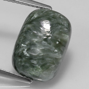 Serafinite naturale verde da 5,55 ct, taglio a cuscino, opaco