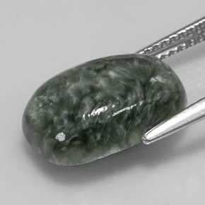 Serafinite naturale verde da 5,55 ct, taglio a cuscino, opaco
