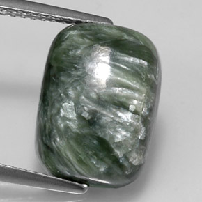Serafinite naturale verde da 6,14 ct, taglio a cuscino, opaco