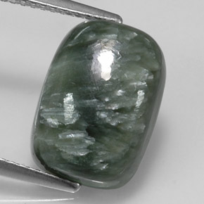 Serafinite naturale verde da 5,89 ct, taglio a cuscino, opaco