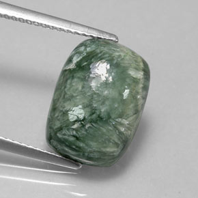 Serafinite naturale verde da 5,55 ct, taglio a cuscino, opaco