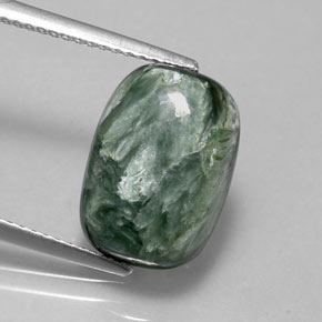 Serafinite naturale verde da 5,41 ct, taglio a cuscino, opaco