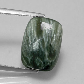 Serafinite naturale verde da 5,74 ct, taglio a cuscino, opaco