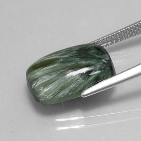 Serafinite naturale verde da 5,74 ct, taglio a cuscino, opaco