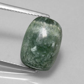 Serafinite naturale verde da 4,86 ct, taglio a cuscino, opaco