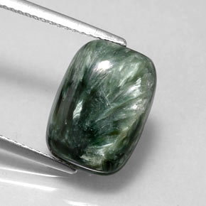 Serafinite naturale verde da 6,39 ct, taglio a cuscino, opaco