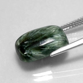 Serafinite naturale verde da 6,39 ct, taglio a cuscino, opaco
