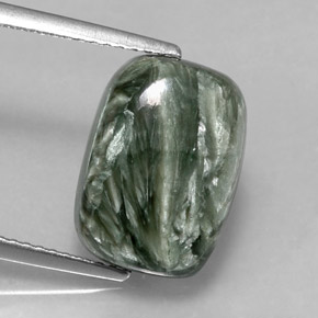 Serafinite naturale verde da 5,67 ct, taglio a cuscino, opaco