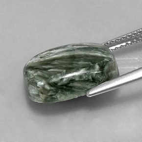 Serafinite naturale verde da 5,67 ct, taglio a cuscino, opaco
