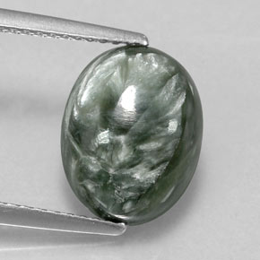 Serafinite naturale verde da 3,55 ct, taglio ovale, opaco