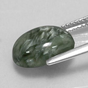 Serafinite naturale verde da 3,55 ct, taglio ovale, opaco