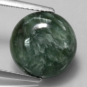 Serafinite naturale verde da 4,68 ct, taglio rotondo, opaco